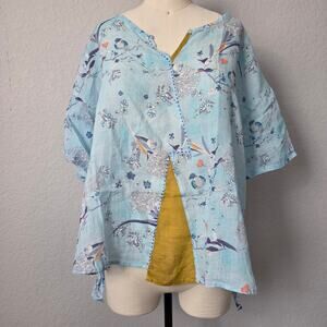 Airy Linen Floral Blouse